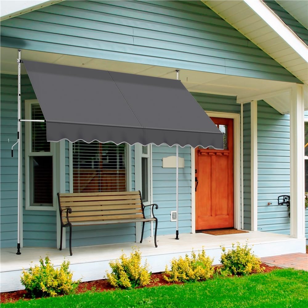 Yaheetech Sonnensegel mit Teleskoprahmen und Aufhängung – 300 x 120 cm – Höhenverstellbar 210–300 cm – UV-beständig – Grau