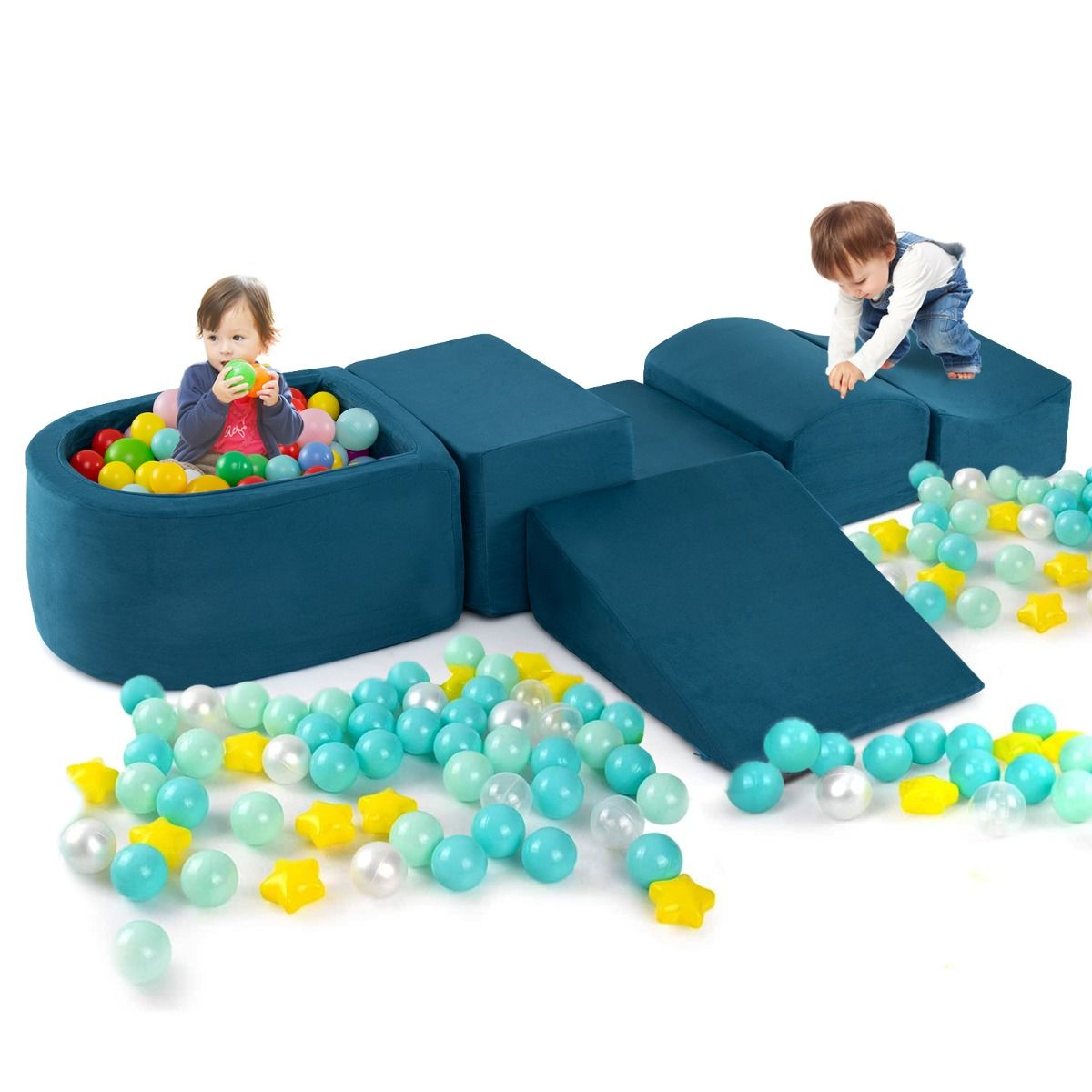 Coast Kletter- und Krabbel-Set – 5-teiliges Set aus weichen Spielblöcken mit Bällebad – blau