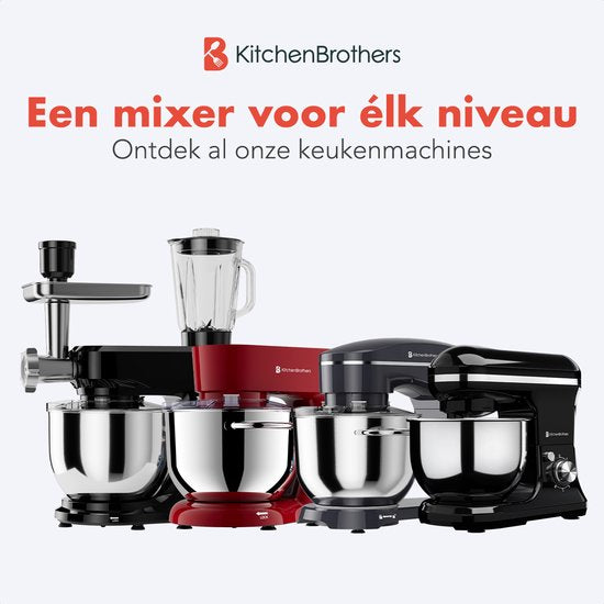 KitchenBrothers Küchenmaschine - Küchenroboter - 5L - Küchenmixer - 1200W - Schwarz