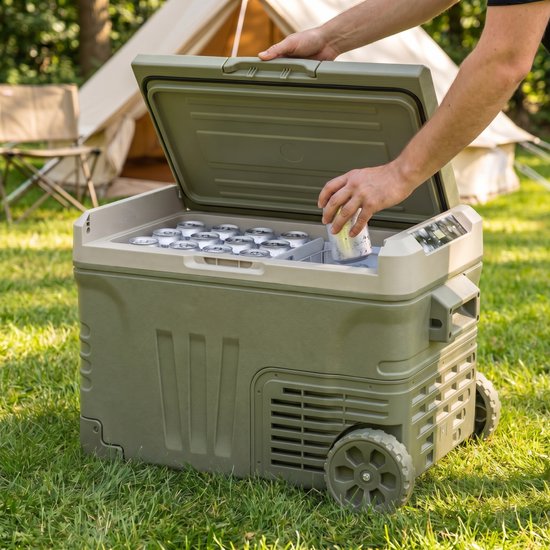 Auronic Electric Cool Box - Kompressor - 50L - 12V und 240 Volt - Camping Kühlschrank - Frigobox Auto - Mit Rädern und Griff - Grün
