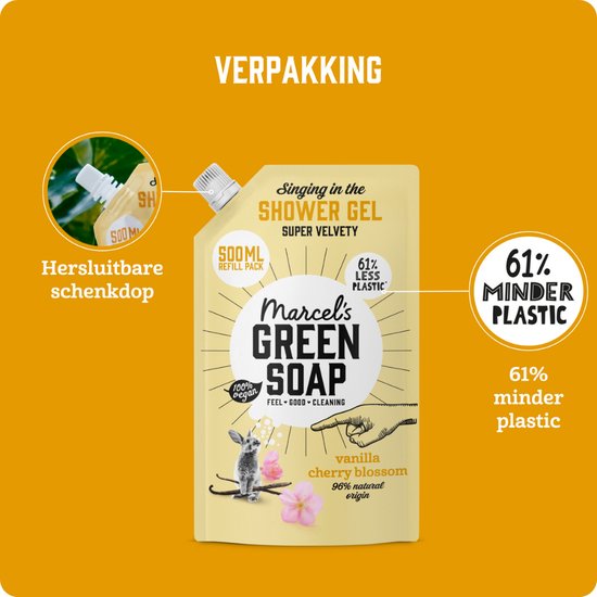 Marcel's Green Soap Duschgel-Nachfüllpackung – Vanille & Kirschblüte – 6 x 500 ml