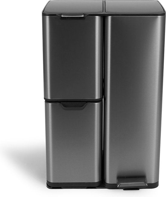 Umuzi Reinigungsabfalleimer - 60L - Soft Close - Metallic grau - Abfalltrennung 3 Behälter - 47 x 39 x 72
