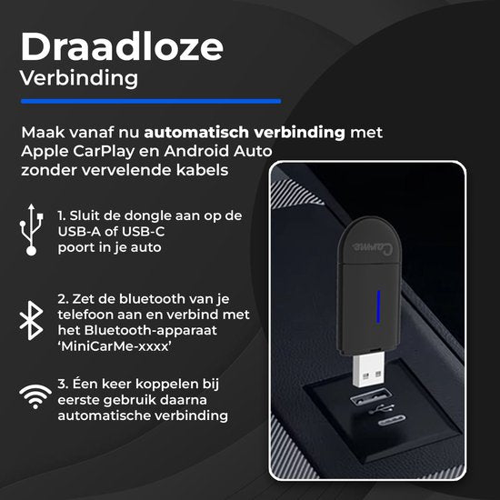 CarMe Mini 2-in-1 CarPlay Dongle - USB-A & USB-C - Drahtloses CarPlay & Android Auto - Android Auto Dongle - Schwarz