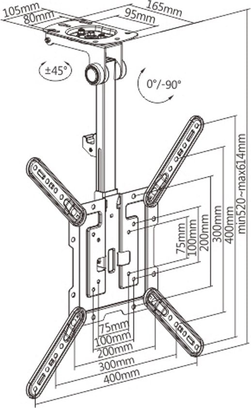 Deckenmontage TV-Bildschirm - faltbar drehbar neigbar - 23 bis 43 Zoll