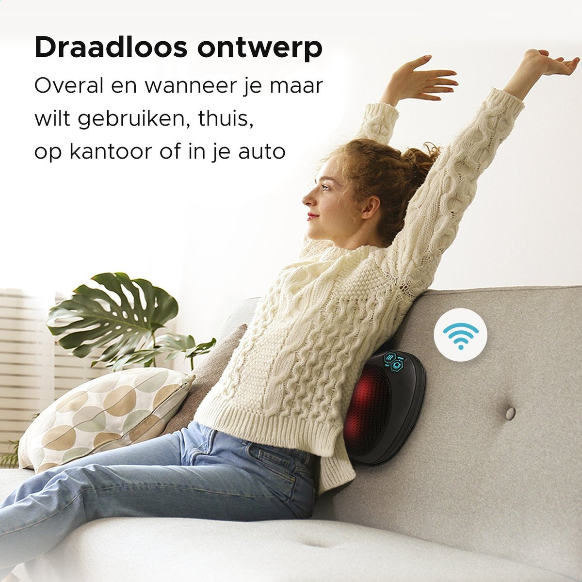 Qumax Massagekissen kabellos - Wiederaufladbar - Wärmefunktion - Elektrisches Shiatsu-Massagekissen - Schwarz