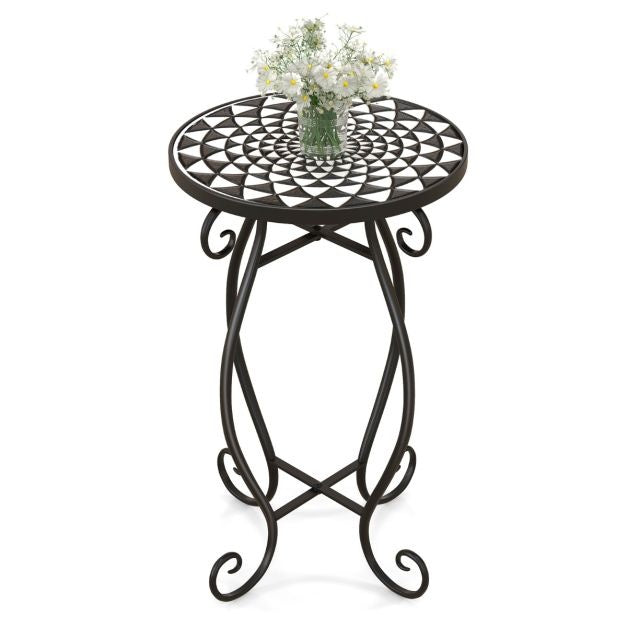 Coast MozÃ¯ek Beistelltisch - Runder Terrassentisch für drinnen und draußen - 30 x 30 x 50 cm - Schwarz/Weiß