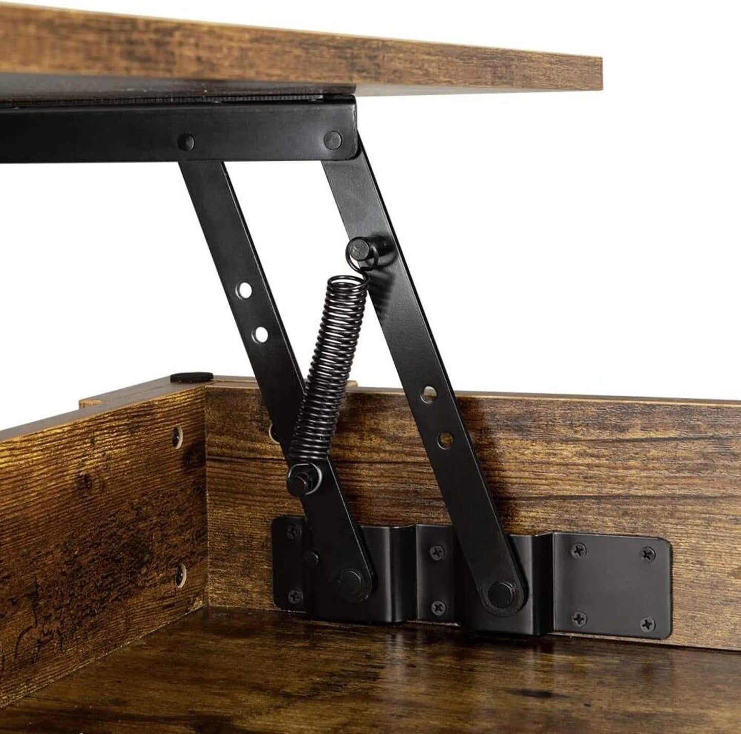 Yaheetech Couchtisch mit Lift-Top-Funktion - verfügt über versteckte Lagerung und Metall-Mechanismus und unten Regal - für Wohnzimmer und Büro - Vintage braun-schwarz Mdf und Metall - 98 x 50 x 41,8-55 cm