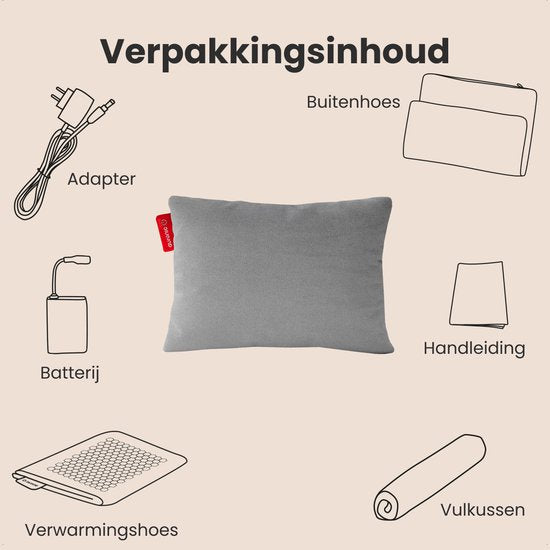 Auronic Heat Pillow - Classic - 45x60 - Kabellos - Wiederaufladbar - Elektrisches Kissen - Infrarot - Grau