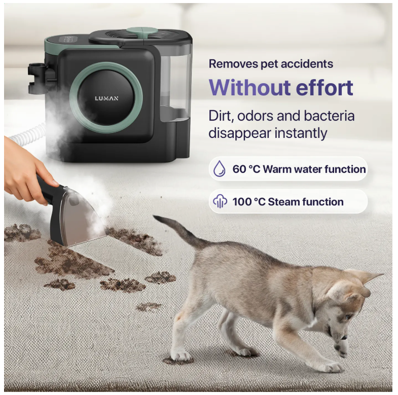 LUMAN 10 in 1 Teppichreiniger Pro 1800W - 100°C Dampffunktion und Selbstreinigung - Fleckenreiniger - Dampfreiniger - Sitzreiniger - Reiniger für Sofa, Boden, Auto und Teppich - 7 Meter Kabel