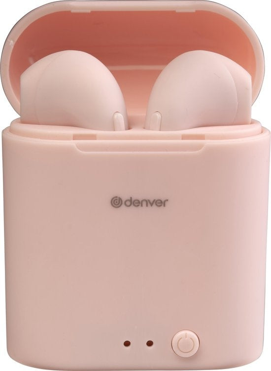 Denver TWE-46 - Ohrhörer - Drahtlos - Drahtlose Ohrhörer - Bluetooth - mit Ladebox - Freisprecheinrichtung - Sport - Headset - In-Ear - Bluetooth 5.0 - Pink
