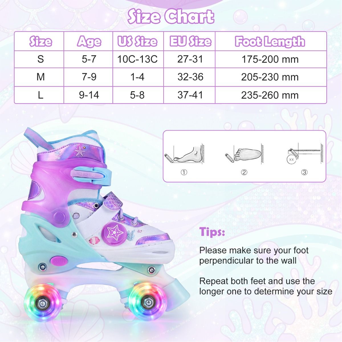 Coast Verstellbare Kinder-Rollschuhe – leuchtende Rollen – für 5–7 Jahre – lila und blau