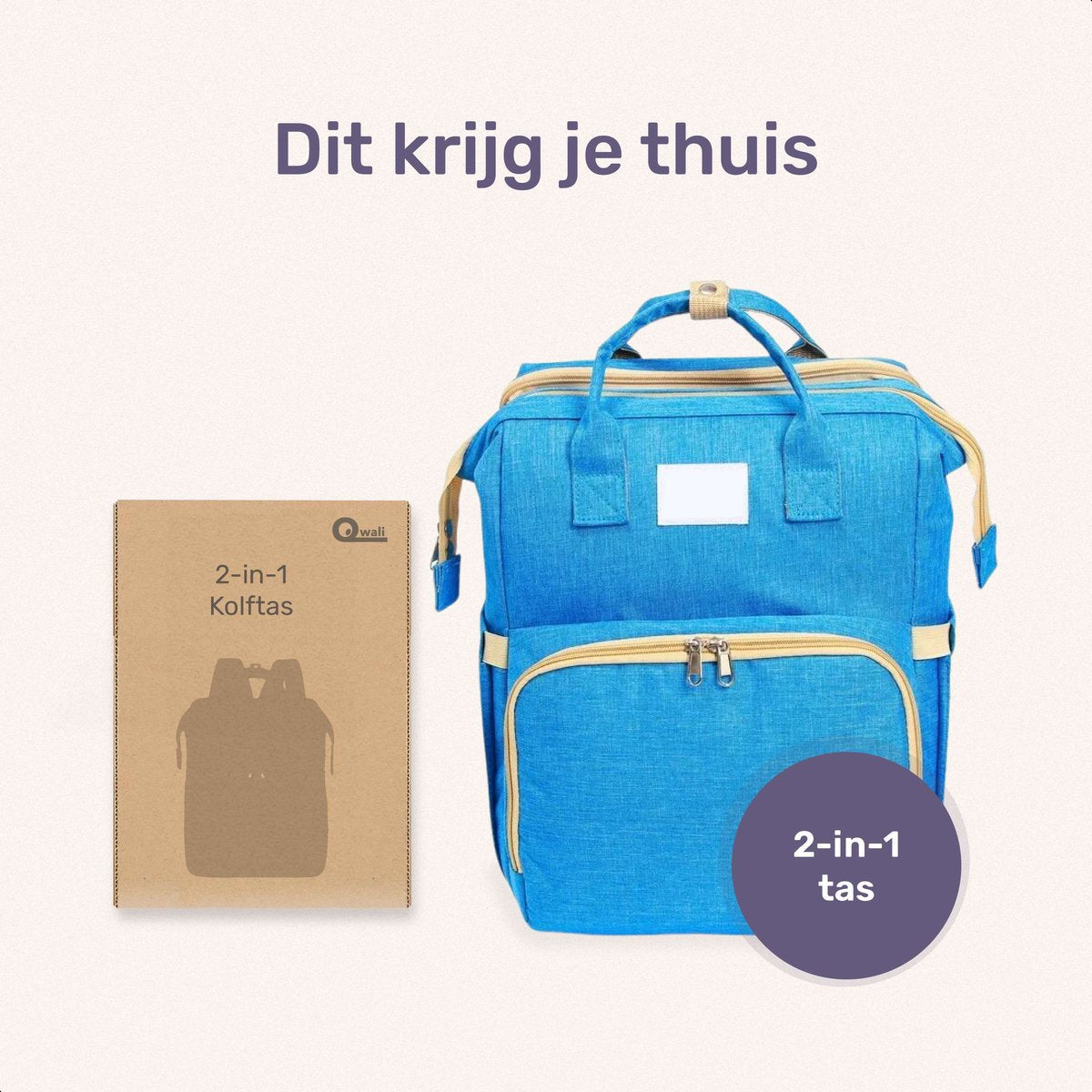 Qwali Wickeltasche, ausziehbar zum Bettchen – 7 Flaschenhalter – Blau-Grau
