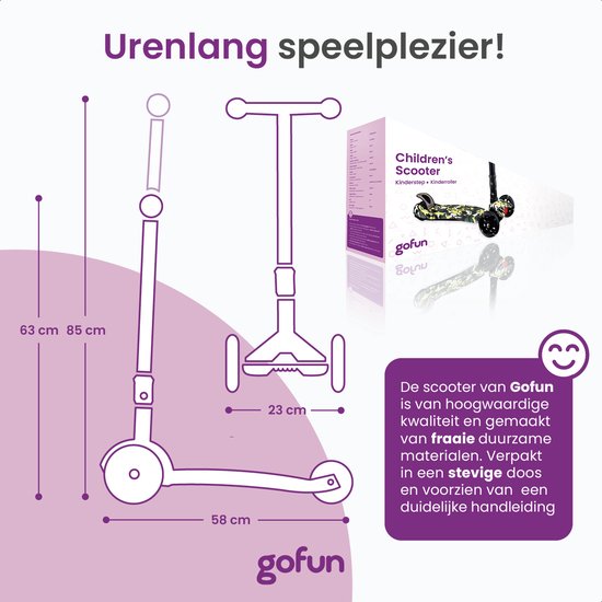 Gofun Kids' Scooter - Leuchtende Räder - Zusammenklappbar - Stufe 3-8 Jahre - Verstellbar - Rutschfest - 85 x 58 x 23 cm - Schwarz