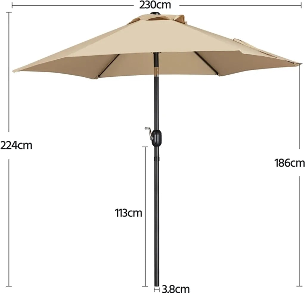 Yaheetech Sonnenschirm 222,5 cm - Hellbraun - Kippbarer Garten-Sonnenschirm mit Kurbel und 6 Metallrippen