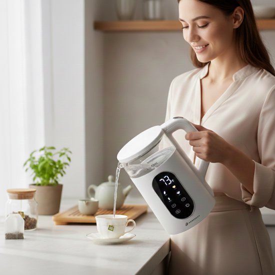 HomeShift® Wasserkocher mit Temperaturkontrolle - Warmhaltefunktion - Doppelwandig - Elektrisch - 1,7 Liter - 2200W - Weiß