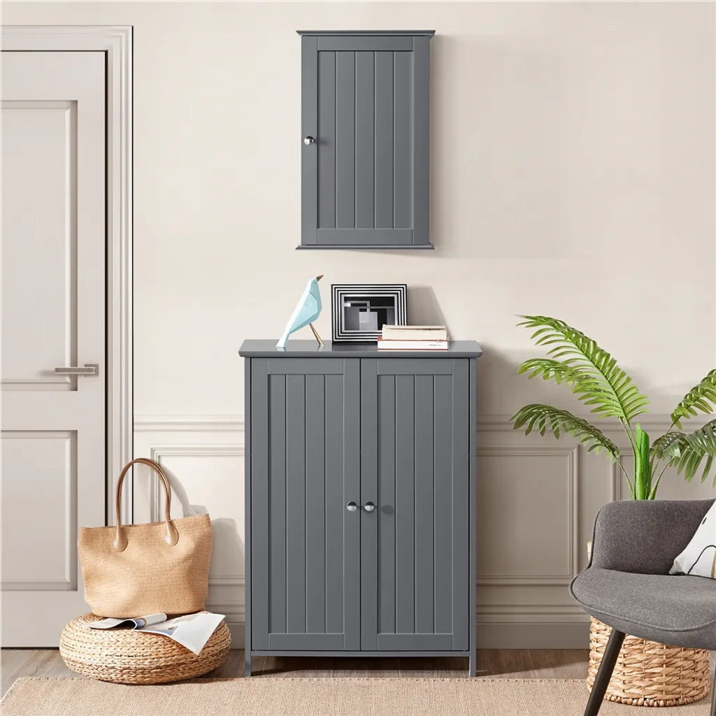 Yaheetech Badezimmerschrank 35 x 21 x 55 cm – Dunkelgrau – Wandschrank mit 3 Staufächern
