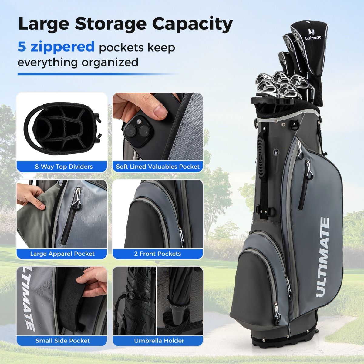Coast Herren-Golfset – 9-teilig – für Rechtshänder – inklusive Regenschutzhülle – Grau