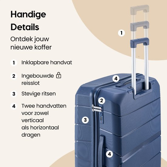 SKYCASES Urban Adventurer - Handgepäckkoffer - Zahlenschloss - 44L - Spinner-Räder - Reisekoffer mit Gepäckschloss - leichter Trolley - Dunkelblau