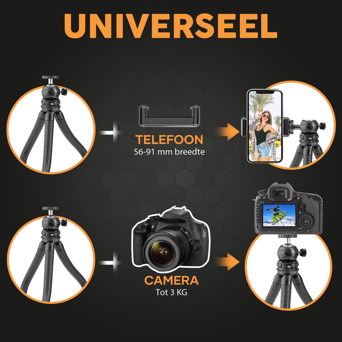 Studio ME Telefonstativ - Stativ Smartphone - Flexibel - Kamerastativ - Schwarz - Gorillapod - Telefonhalterung