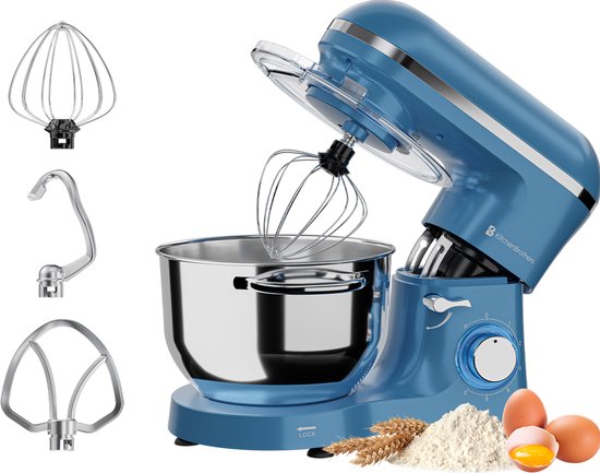 KitchenBrothers Küchenmaschine - Küchenroboter - 6.2L - Mixer mit Rührschüssel - Küchenmixer - 2000W - Pastellblau