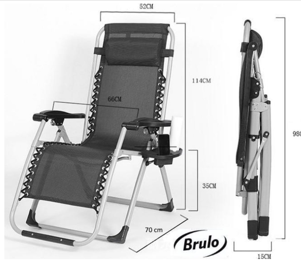 Brulo Klappliegestuhl mit Kopfkissen und Tischchen – Schwarz