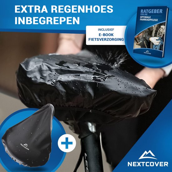 NEXTCOVER® NEW Universal Gel-Sattelüberzug Fahrrad inklusive Regenschutz [Memory Foam] - Sattelüberzug wasserdicht mit mehrlagiger Polsterung -Sattelüberzug Regen für Fahrradsattel für Männer und Frauen - Slim