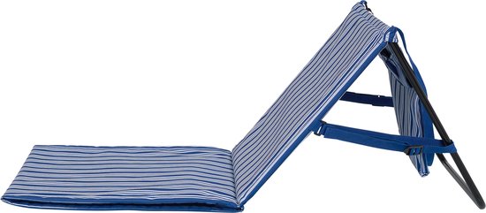 Campart Strandstuhl und Strandliege BE-0421 – Klappbare Liege und Stuhl – Strandmatte mit verstellbarer Rückenlehne – Mit abnehmbarem Kopfkissen – Blau-Weiß
