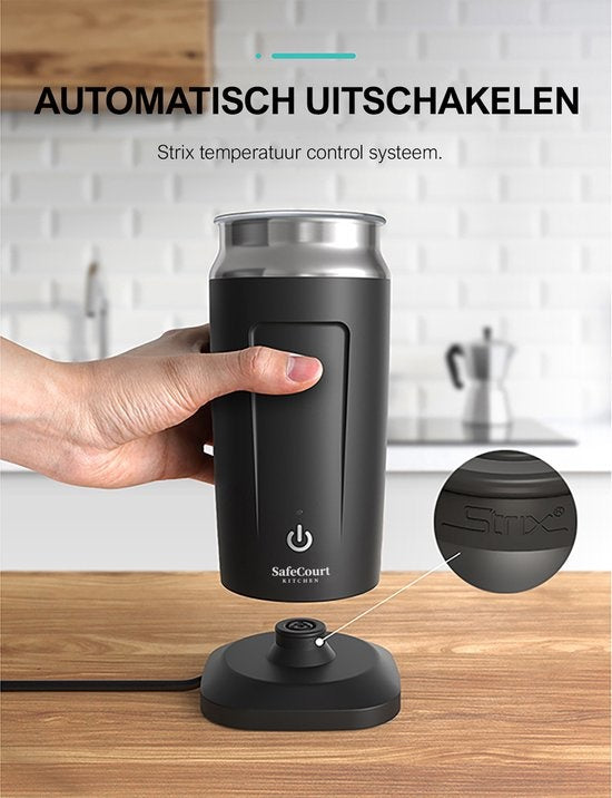 Safecourt Kitchen Milchaufschäumer - Elektrischer Milchaufschäumer - Schwarz - 4-in-1 - Einfach zu bedienen - 500W - BPA-frei