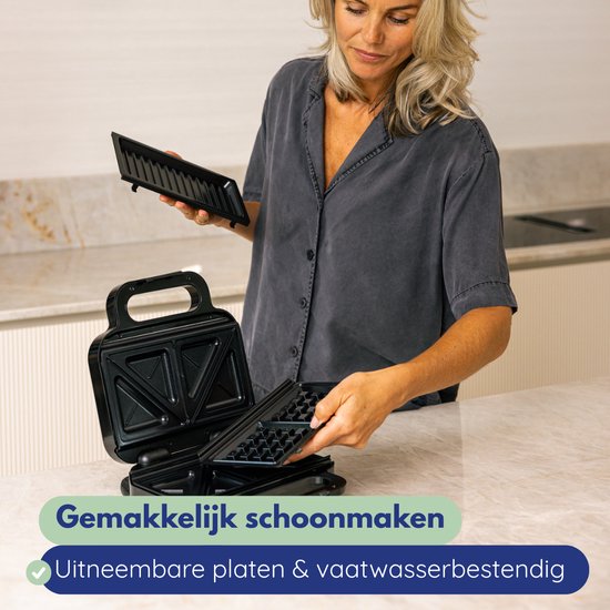 Safecourt Kitchen Toaster - 3-in-1 Toaster, Waffeleisen & Kontaktgrill - PFAS-frei - Spülmaschinenfest - Kompakt - Schnell heiß - Schwarz