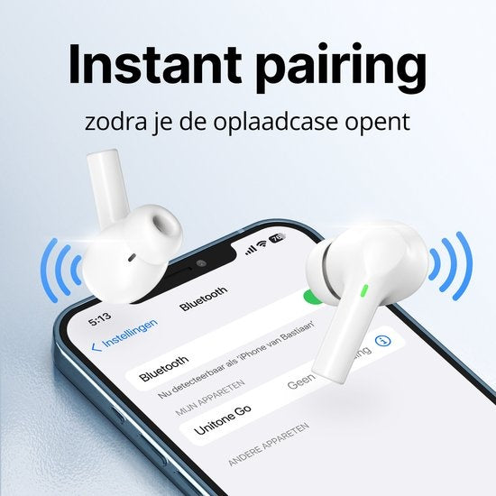 Unitone Go Wireless Earbuds - Bluetooth-Kopfhörer - Earpods - Geeignet für Apple & Android - Weiß
