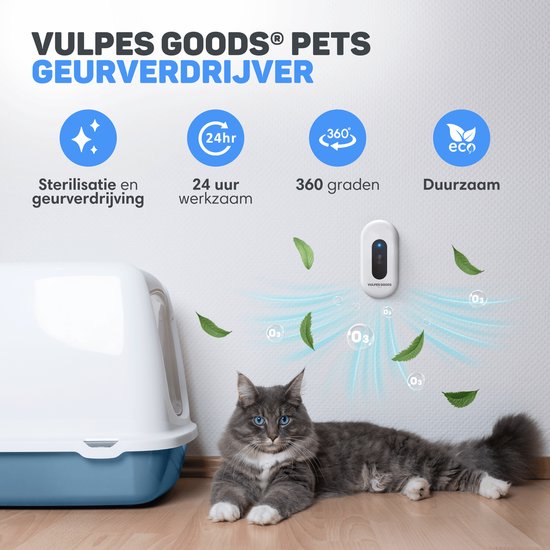 Vulpes Goods® Pets - Geruchsbeseitiger für das Katzenklo - Geruchsbeseitiger für Katzen - Aktivsauerstoff, Ozon & Ionen - Wiederaufladbar - Luftbeseitiger - Weiß - PRO Version