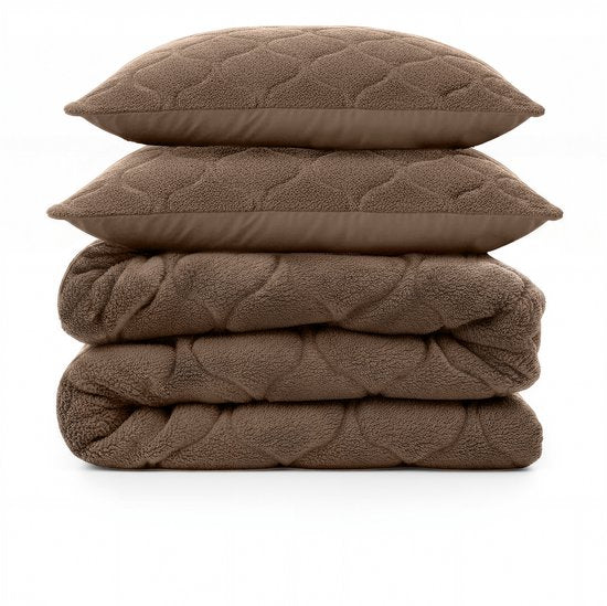 Sleeptime 2-in-1 Teddy Premium Bettdecke ohne Bezug – Bettdecke inklusive Kissenbezüge – 200 x 200 cm – Taupe/Braun