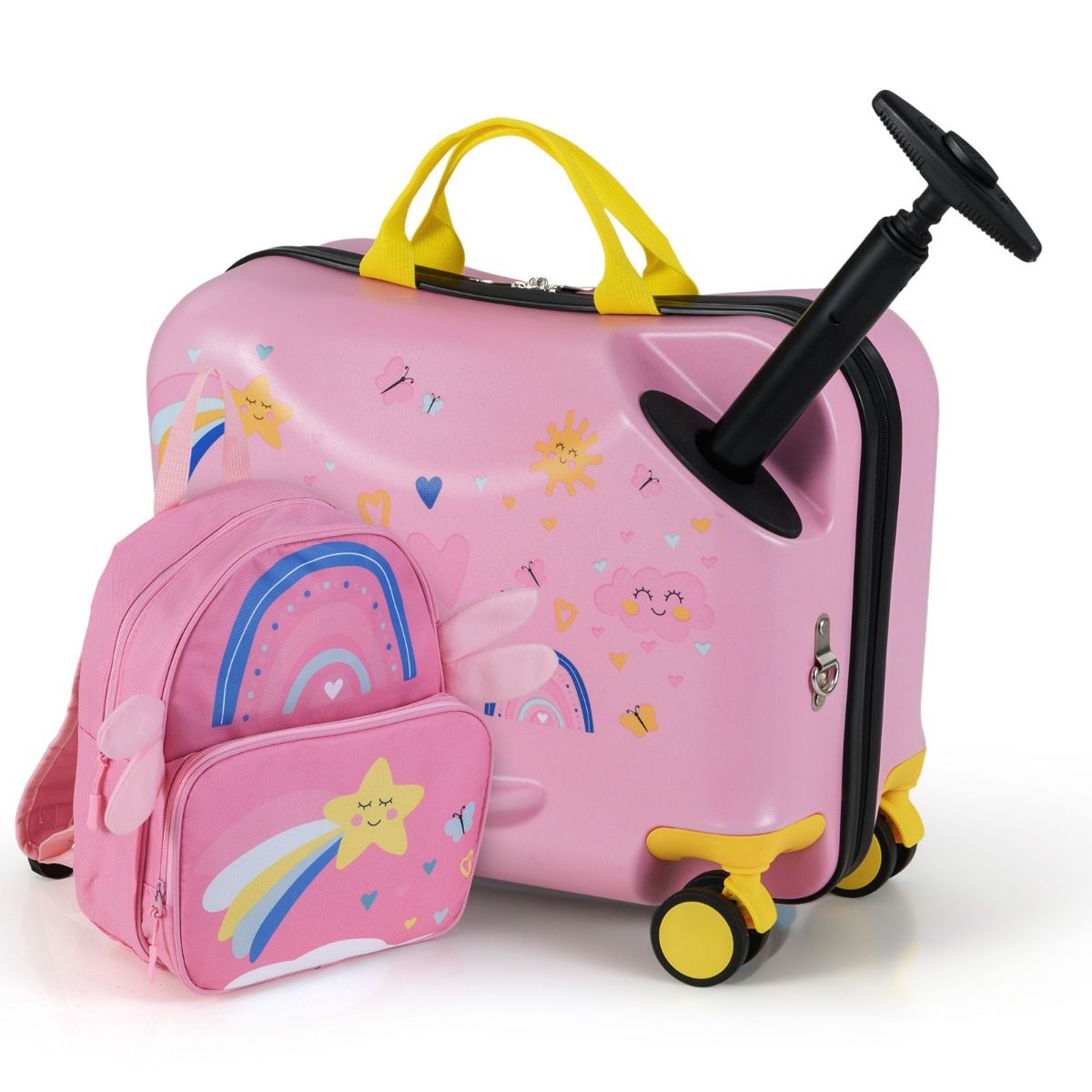 Coast Kinderkoffer- und Rucksack-Set – Sitzkoffer mit Bienenmotiv – verstellbarer Griff – rosa