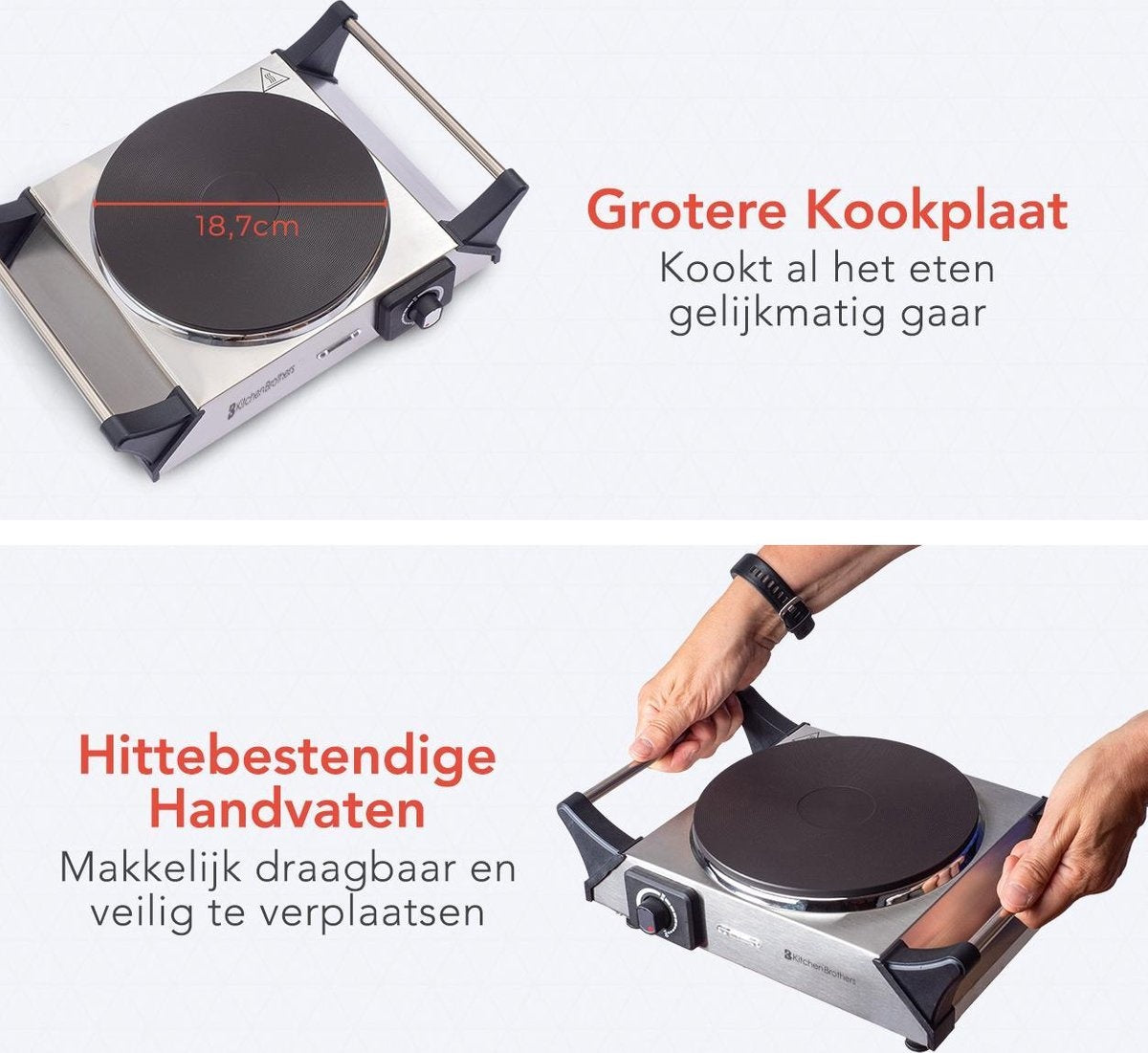 KitchenBrothers Elektrokochfeld - 1 Brenner - 1500W - Edelstahl