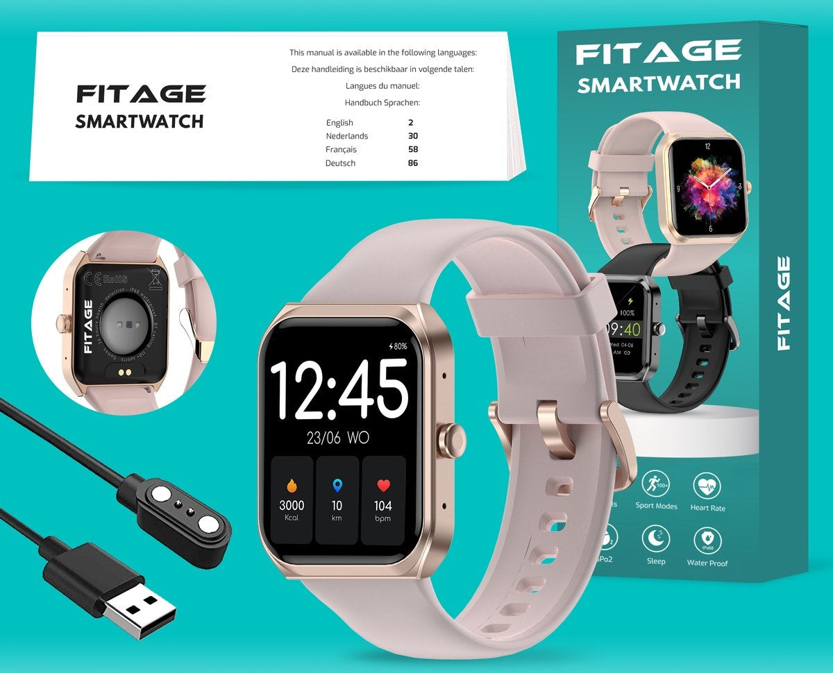 FITAGE Smartwatch - Schrittzähler - Sportuhr - Rosa