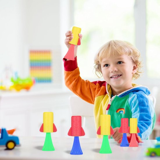 Partizzle 24x Jumping Rockets - Hüpfende Weltraumraketen - Geschenke zum Verschenken - Grabbelton Treat Gifts - Für Kinder & Kleinkinder - Schaumstoff