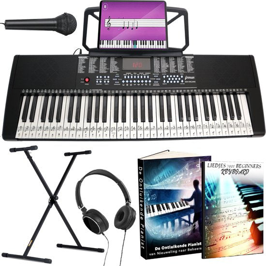 Finesse Keyboard Piano met Standaard & Accessoires - 61 Keys - Elektrische Piano - Kind - New Orleans