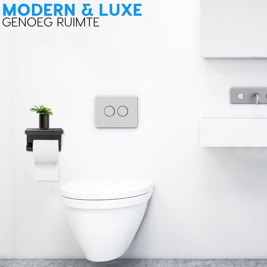 Happy Goods Toilettenpapierhalter mit Ablage - Selbstklebend / Bohren - Toilettenpapierhalter Schwarz ohne Bohren - Edelstahl - Inkl.