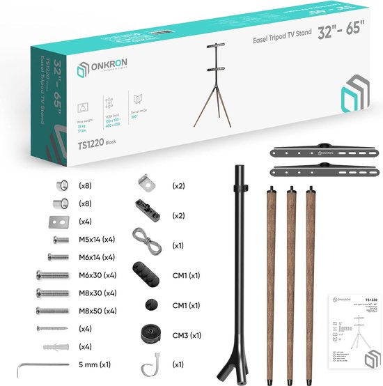 ONKRON – TV-Ständer – Für Bildschirme von 32 bis 65 Zoll – Höhenverstellbar – Max. VESA 400 × 400 mm