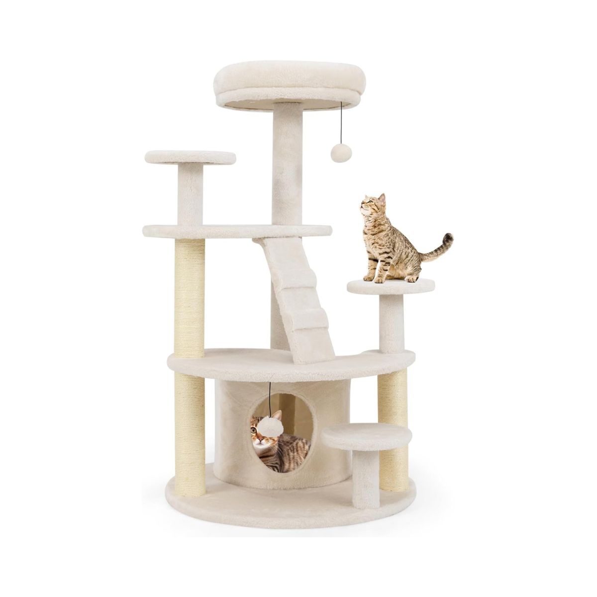 Coast Kratzbaum – Mehrstöckiger Kratzbaum mit Kratzstämmen und Hängeball – 64 x 60 x 101 cm – beige