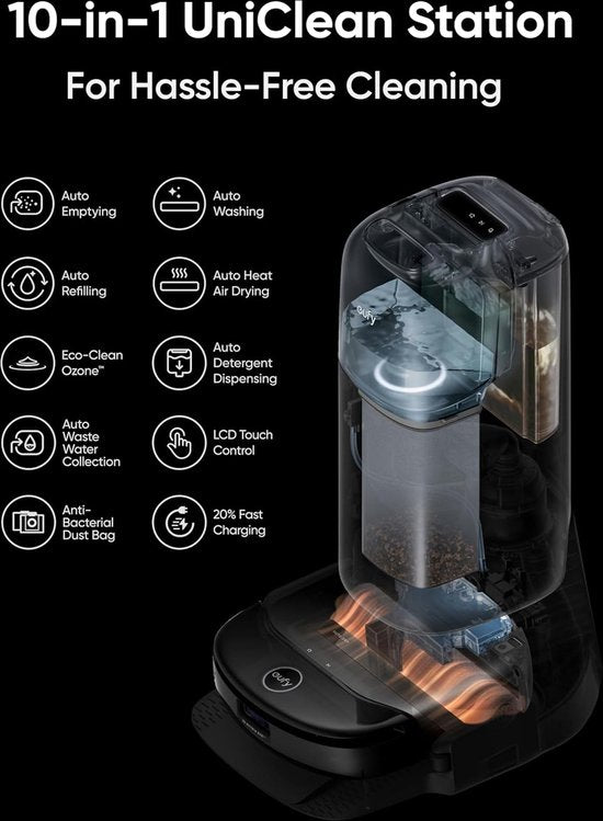 eufy S1 Pro Roboterstaubsauger mit All-in-One-Station und Wischfunktion – Selbstreinigend mit ALWAYS CLEAN MOP™ & Eco Clean Ozon™ – 8.000 Pa Saugkraft – Automatischer Wischlifter – Intelligente Hinderniserkennung