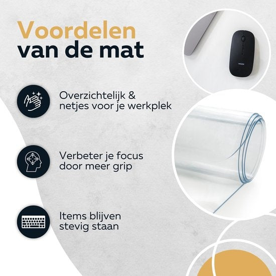 WURK Professional Schreibtischunterlage Transparent - Schreibtisch-Organizer - Inklusive Kabelclip - 80x40