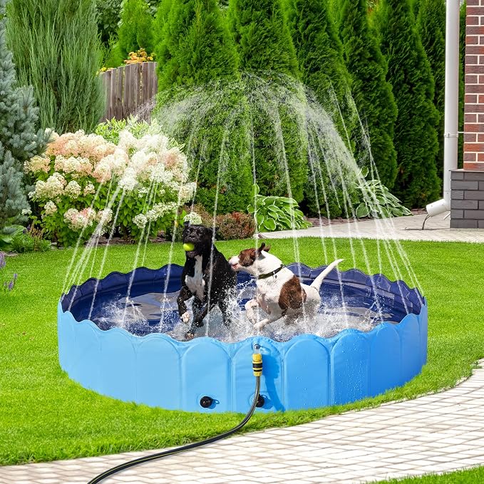 Yaheetech Faltbares Hundebad mit Sprühvorrichtung 160 x 33 cm – Blau – Rutschfestes Hundebad für Haustiere