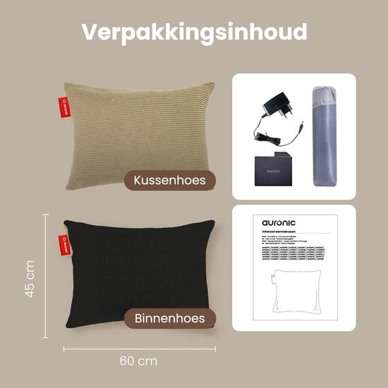 Auronic Wärmekissen - Gestrickt - 45x60 CM - Wärmekissen Kabellos - Wiederaufladbar - Elektrisches Kissen - Infrarot - Taupe