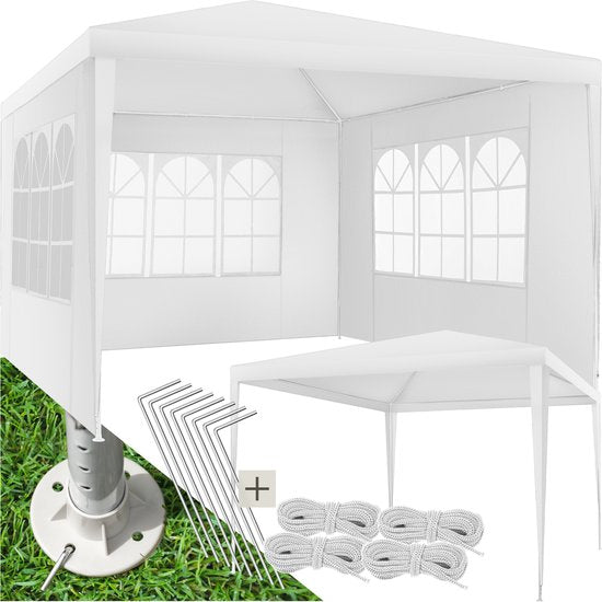 tectake - Pavillon - mit verstärktem Rahmen - Partyzelt 3x3 m - wasserdichte Plane - abnehmbare Seitenteile - wetterfester Gartenpavillon - inklusive Spannleinen und Heringe - weiß - Pop-up-Faltzelt