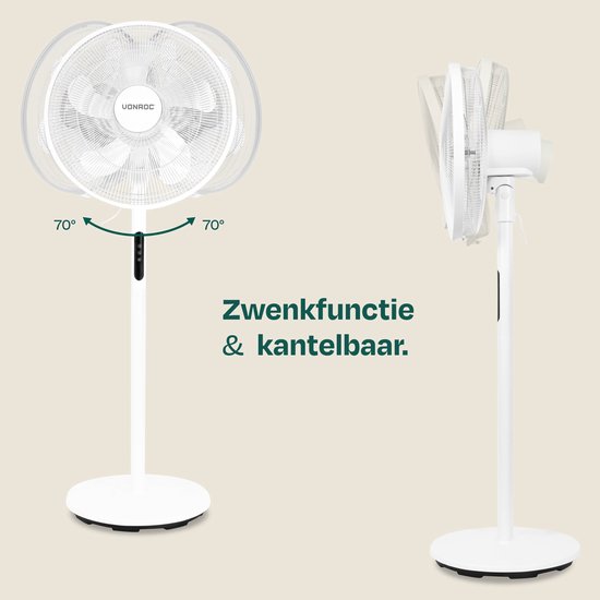 VONROC Standventilator – Ø 45,5 cm – 4 Geschwindigkeitsstufen & Schlafmodus – Timer – in 3 Höhen verstellbar – inkl. Fernbedienung – weiß