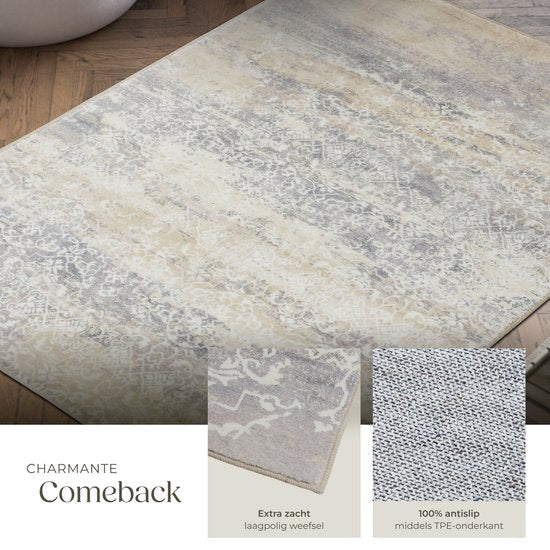 tectake® Teppich im Vintage-Design - Dalia - Niederflorteppich für Wohnzimmer, Kinderzimmer, Schlafzimmer oder Flur - waschbar - Div. Größe - 160x230cm - beige