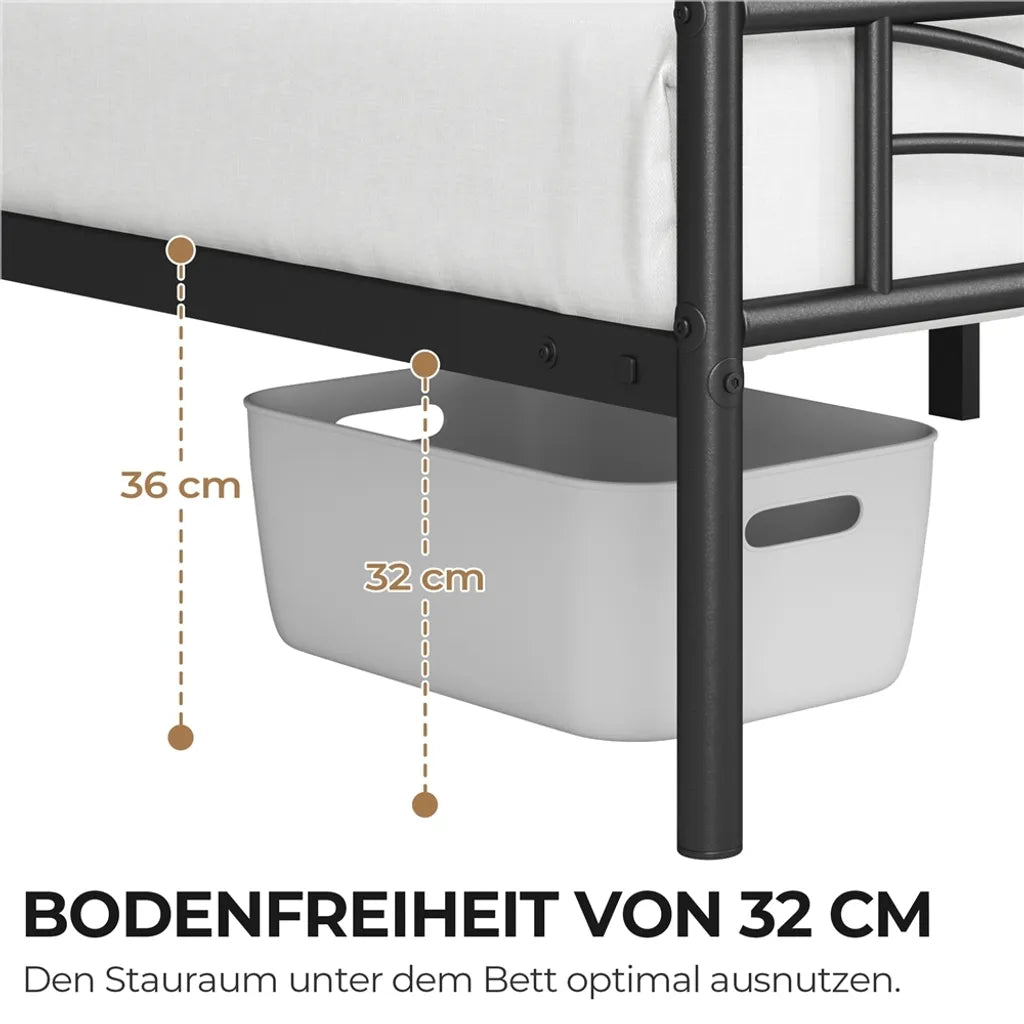 Yaheetech Metallbettgestell 90 x 200 cm – Schwarz – Mit Kopfteil mit Wolkenmuster