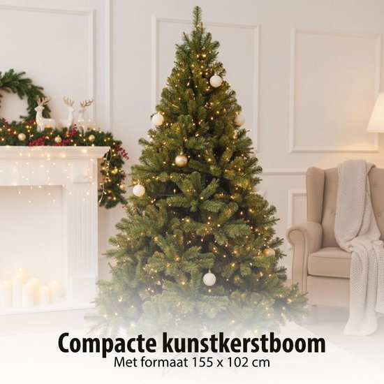 Triumph Tree Forrester – Weihnachtsbaum mit weichen PVC-Nadeln – Weihnachtsdekoration mit farbcodierten Zweigen – Kunstbaum mit natürlicher Struktur – H 155 x Ø 102 cm – Grün