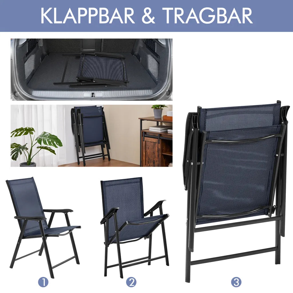 Yaheetech Gartenstühle, 2er-Set, zusammenklappbar, 54 x 57 x 93,5 cm – Blau – Klappstühle mit Armlehnen und hoher Rückenlehne